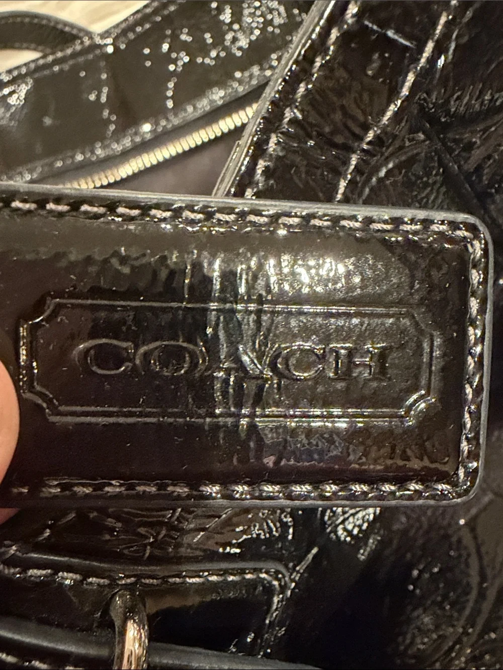 Coach Black Patent Leather Tote with Signature Jacquard